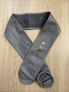 Luisa Spagnoli Made in Italy Genuine Leather Wide Waist Belt Gray